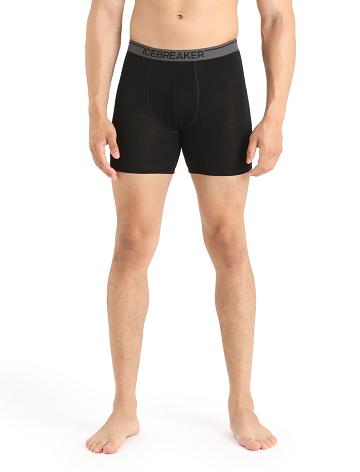 Black Icebreaker Merino Anatomica Long Boxers Men's Underwear | AU 1285TCEV